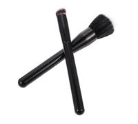 PLAFOPE 2 Pcs Blush Brushes Set with Black Stippling Flat Head, Man-made Fiber Makeup Brushes for Highlighting and Blending, Painted Wooden Handle, Suitable for Powder and Cream Cosmetics