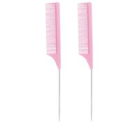 PLAFOPE 2 Pcs Carbon Fiber Hair Tail Comb Set, Stainless Steel Fine Tooth Pintail Combs in Pink, Professional Haircutting and Teasing Tools for Salon and Home Use