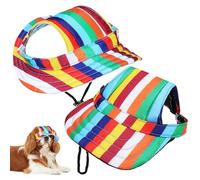 PLAFOPE 2 Pcs Dog Baseball Hats for Medium Dogs, Outdoor Sports Sun Protection Caps round Brim, Black Rainbow and Blue Striped Designs, Puppy Sun Hats for Travel and Running