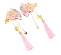 PLAFOPE 2 Pcs Japanese Style Flower Tassel Hairpins with Beads and Bells, Delicate Pink Decorative Hair Clips for Women, Elegant Hair Accessories for Daily and Special Occasion Styling