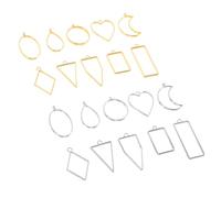 PLAFOPE 20 Pcs Zinc Alloy Heart Teardrop Pendant Accessories Open Back Geometric Resin Bezels for DIY Jewelry Crafting Handmade Hollow Frame Charms in Gold and Silver