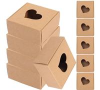 PLAFOPE 20pcs Kraft Paper Boxes with Heart Hole Windows for Crafts and Candles Packaging, Easy to Fold and Store Vintage Style Boxes for Christmas and Holidays