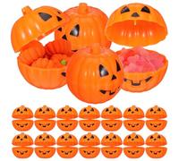 PLAFOPE 24Pcs Halloween Plastic Pumpkin Treat Boxes, Fillable Candy Storage Containers, Portable Trick-Or-Treat Buckets for Party Favors and Holiday Decorations