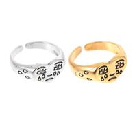 PLAFOPE 2Pcs Adjustable Crying Face Shaped Rings Set Vintage Open Finger Rings in Gold and Silver Decorative Fashion for Women and