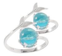 PLAFOPE 2pcs Adjustable Mermaid Fish Tail Ring with Crystal Moonstone Ocean-inspired Open Band Rings for Women Unique Romantic Beach Jewelry Stackable Cute Finger Accessories