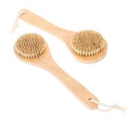 PLAFOPE 2pcs Boar Bristle Short Handle Body Brush Round Head Wood Material for Dual Functionality of Cleaning and Circulation Improvement in Bath