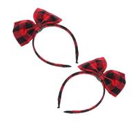 PLAFOPE 2pcs Bowknot Headbands Cloth Hair Hoops for Party Favors Lovely Photo Props Comfortable and Adorable Hair Decor in Red Plaid and Black