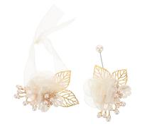 PLAFOPE 2pcs Bridal Groom Wrist Corsage Bracelet with Realistic Artificial Rose Flowers Elegant Wedding and Prom Accessories for Bridesmaids and Groomsmen and Classic Design