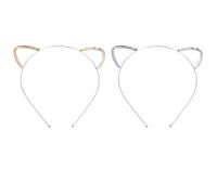 PLAFOPE 2Pcs Cat Ear Headband with Diamond Sparkle Crystal Silver and Gold Animal Ear Hairbands for Plastic Party Hair Accessories for Cosplay and Photo Props