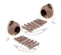 PLAFOPE 2pcs Coconut Shell Bird Nest for Parakeets Parrot Breeding Nest Hanging Garden Birdhouse Ladder Hideouts Shell Hut for Reptile Lizard Cave