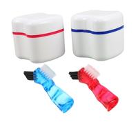 PLAFOPE 2pcs Complete Cleaning Set Teeth Soaking Container with Strainer Basket Retainer Holder for Home Travel Artificial Teeth Gum Shield Oral Care