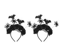 PLAFOPE 2pcs Day of The Dead Floral Headband Halloween Flower Bat Crown Hair Band Spider Costume Party Headpiece for Women and Girls