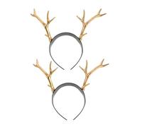 PLAFOPE 2pcs Deer Antler Headband Shiny Novelty Christmas Headpiece Photo Prop Animal Hairband Antler Ears Headband for Holiday Themed Events