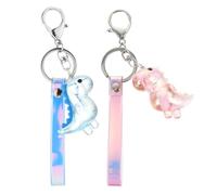 PLAFOPE 2Pcs Dinosaur Ring Keychain Lightweight Acrylic Bag Pendant Decor for Backpacks and Purses Colorful Blue and Pink Dinosaur-shaped Key Rings Gift for Friends and Family
