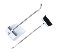PLAFOPE 2pcs Dust Sweep Broom Cute Dust Pan and Brush Set White Foldable Design 36.7 Inch Long Handled Stainless Steel Handle Nonstick Bristles Comb Teeth Comfortable Grip for On-the-go