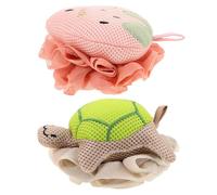 PLAFOPE 2PCS Exfoliating Loofah Ball Cute Turtle Strawberry Bath Sponge Mesh Pouf Soft Body Scrubber for Women Gentle Skin Care Portable Shower Puff