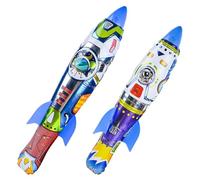 PLAFOPE 2pcs Inflatable Aluminum Film Rocket with Hand Throw Launch and Squeeze Tail Launch Features, for Outdoor and Aviation Themed Parties