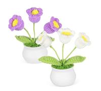 PLAFOPE 2Pcs Knitted Flower Bonsai Decor Handmade Crochet Flower Ornaments for Car Interior Desktop Decoration Easy Maintenance Durable Yarn Material