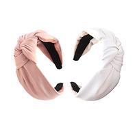 PLAFOPE 2pcs Knot Hairbands for Women Pu Leather Headbands Versatile Face Washing Shower Accessories Pink and White Durable and Soft Hair Accessories