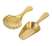 PLAFOPE 2pcs Mini Brass Tea Scoops Set Japanese Style Handcrafted Shell-Shaped Tea Spoons Compact Multi-Function Teaspoon Scoop and Coffee Beans in Home Kitchen