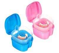 PLAFOPE 2pcs Portable Denture Case with Tight Secure Closure High-Strength Abs Material Travel-Sized Retainer Storage Box for Daily Household Use Easy-Clean Design in Light Blue and Pink