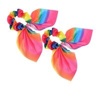 PLAFOPE 2pcs Rainbow Hair Tie Rabbit Ear Ponytail Holders Elastic Ponytail Holder Cloth Hair Tie Adults Daily Wear Adorable Chic