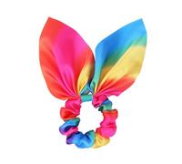 PLAFOPE 2pcs Rainbow Rabbit Ear Hair Bands with Tassels Cloth Hair Ties for Women and Cute Ponytail Holders for Everyday Wear and Party Accessories