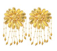 PLAFOPE 2pcs Sequin Flower Tassel Epaulette - Sequin Appliques Sew on Shoulder Patches Shoulder Embellishments for Costume Cosplay Carnival Dress Up Golden