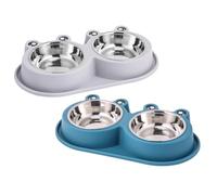 PLAFOPE 2PCS Stainless Steel Pet Feeding Bowls with Non-Slip Spill-Proof Base, Small Navy and Gray Anti-Ant Dog and Cat Food and Water Bowls for Puppies and Kittens