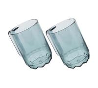 PLAFOPE 2pcs Unbreakable Bathroom Glasses Toothbrush Holders Reusable Plastic Mouthwash Cups Blue Minimalist Luxury Design for Home Office Gym Travel