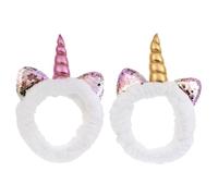 PLAFOPE 2pcs Unicorn Headbands for Women Creative Hair Accessories for Parties and Daily Wear Comfortable Coral Fleece Silver Ears Unicorns for Skincare and Showers