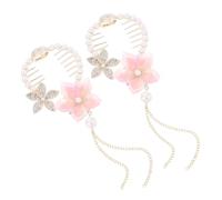PLAFOPE 2pcs Vintage Cherry Blossom Pearl Hair Claw Clips for Women Lightweight Metal Claw with Long Tassel Dual-use Ponytail and Bun Hair Accessories Comfortable and Elegant Styling