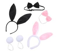 PLAFOPE 2sets Rabbit Ears Headband Collar Tail Lace Bunny Ears Black Bunny Tails Cosplay Accessory Party Costumes