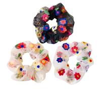 PLAFOPE 3 Pcs Black Gauze Mesh Yarn Hair Circles with Creative Flower Pattern, Elastic Head Ropes to Hold Hair in Place for Women, Suitable for Everyday Wear and Many Occasions