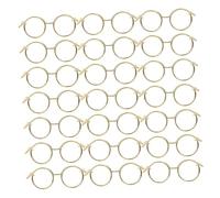 PLAFOPE 30pcs Fake Circle Glasses Mini Doll Glasses Miniature for Dolls Tiny for Crafts Small Wire Photo Props Mini Golden
