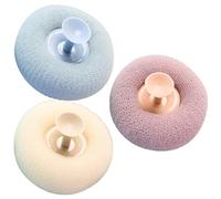 PLAFOPE 3pcs Exfoliating Body Scrubber Shower Balls Set - Soft Reusable Loofah Back Scrubber for Women, Bath Accessories in Light Blue, Elegant Purple, and Beige Colors