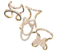 PLAFOPE 3pcs Fingernail Ring Set with Micro Pave Zirconia, Removable Acrylic Nail Caps, Light Kc Gold Tone Finger Jewelry for Women Nail Art Accessories