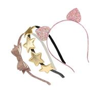 PLAFOPE 3Pcs Glitter Cat Ear Hairbands with Sequins Bow and Star Design for Women Comfortable Headband for Parties Cosplay Birthday Family Gatherings