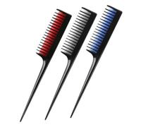 PLAFOPE 3Pcs Hairdressing Tail Combs Long Handle Detangling Styling Combs with Pointed Tail for Salon and Home Use in Black Red Blue