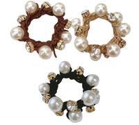 PLAFOPE 3Pcs Pearl Hair Scrunchies Elastic Hair Ties Lightweight Cloth Ropes with Smooth Texture Elegant and Simple Style for Wife and Daughter Daily Wear
