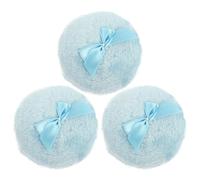 PLAFOPE 3pcs Plush Bow-knot Powder Applicator Set for Powder and Prickly Heat Supple and Comfortable round Body Applicators with Silk Ribbon for Home and Salon Use