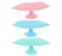 PLAFOPE 3pcs Silicone Face Scrubber Set with Suction Cup - Soft Exfoliating Lip and Facial Cleansing Brushes for Deep Pore Cleaning, Cradle Cap and Bath Use, Pink Blue Green
