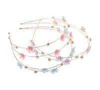 PLAFOPE 3Pcs Sparkly Double Row Rhinestone Headbands with Floral Accents for Women Vintage Crystal Hair Hoops in Purple Pink Blue Elegant Wedding Party and Everyday Fashion Accessories