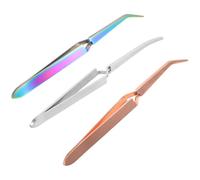 PLAFOPE 3pcs Stainless Steel Nail Shaping Tweezers with C Curved Pinchers for Precise Acrylic UV Gel Tip Sculpting and Nail Jewelry Crafting Ergonomic Manicure Tools in Silver Rose Gold
