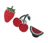 PLAFOPE 3pcs Watermelon Strawberry Cherry Brooch Cute Fruit Enamel Pins Lapel Collar Pins for Summer Bags Clothes Hat Shawl Cardigan