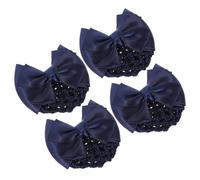 PLAFOPE 4 Pcs Blue Bow Bun Hair Net Clips Elastic Three-layer Hairnet Barrette for Nurses and Flight Attendants Hair Styling Accessories