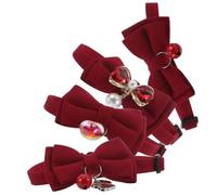 PLAFOPE 4pcs Adjustable Red Pet Collar for Cats and Dogs with Charming Pendant and Elegant Bow Tie, Polyester Material, for Everyday Use and Special Occasions