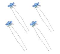PLAFOPE 4pcs Blue Rhinestone Butterfly Hairpins for Women Metal Hair Clips with Smooth Surface Classic Appearance Wedding Hair Accessories for Brides and Christmas