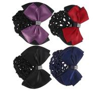 PLAFOPE 4pcs Bowknot Hair Snood Net Mesh Hairnet Non-slip Secure Hold Elegant Professional Fabric Hair Accessory for Hotel Staff Dancers Work