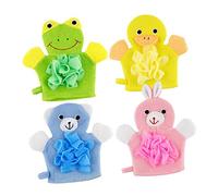 PLAFOPE 4pcs Cartoon Bath Gloves for Boy Girl Exfoliating Scrubbing Mitts for Gentle Cleaning Fun Animal Designs Duck Frog Rabbit Bear Boys and Girls